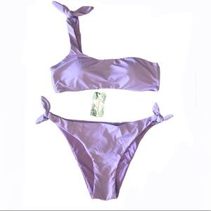 NWT Envya Lavender Purple One Shoulder Padded Side Tie Bikini Set Medium